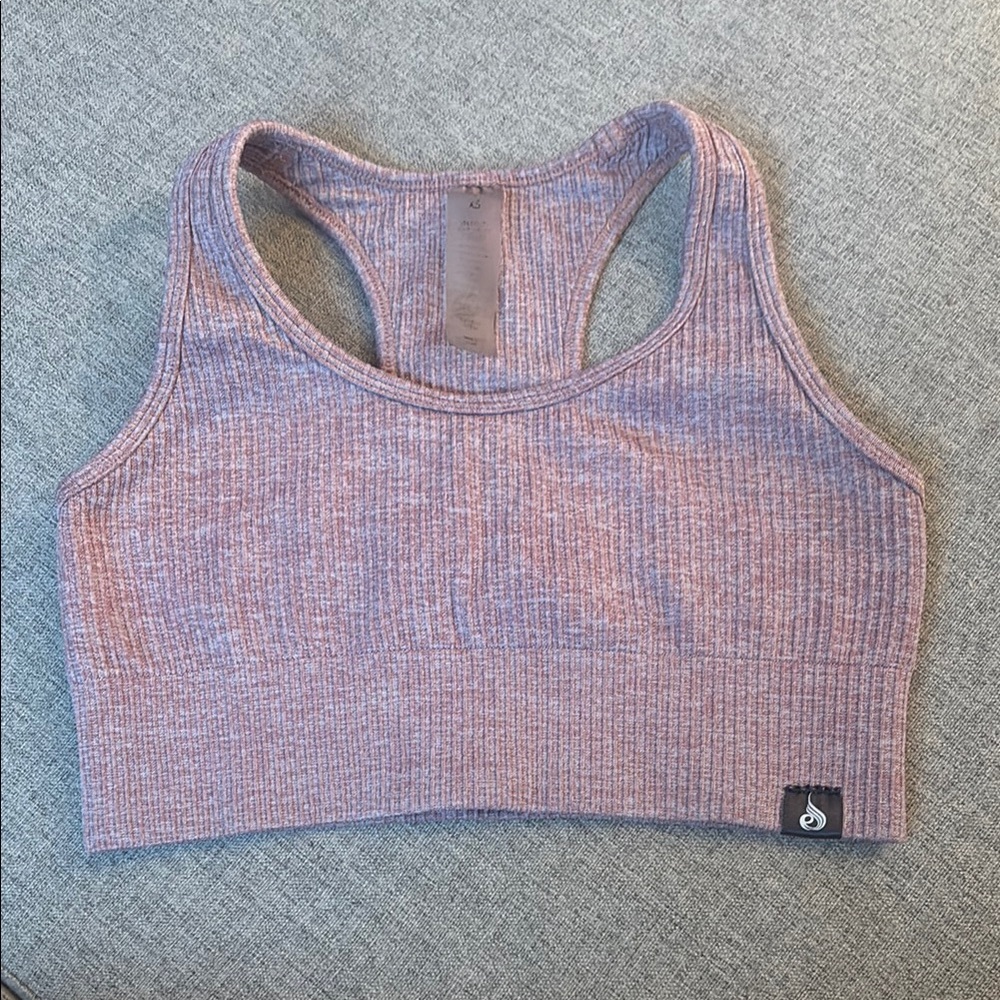 Pink Ribbed Sports Bra